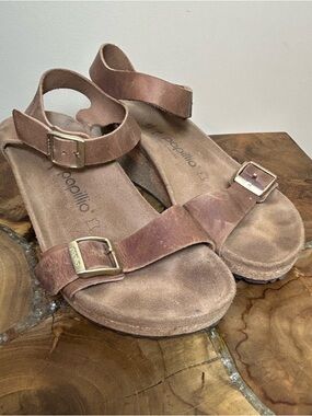 Papillio Brown Suede Double Buckle Sandals